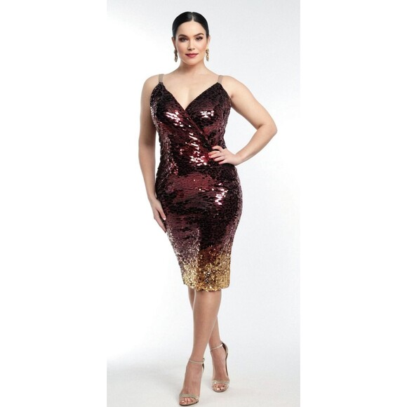 Venus Burgandy & Gold Ombré Sequin Sleeveless Dress Sz M Cocktail Evening #Glam - Picture 1 of 15